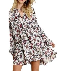 Umgee Floral Long-Sleeved Flowy Tunic Dress, Size Small
